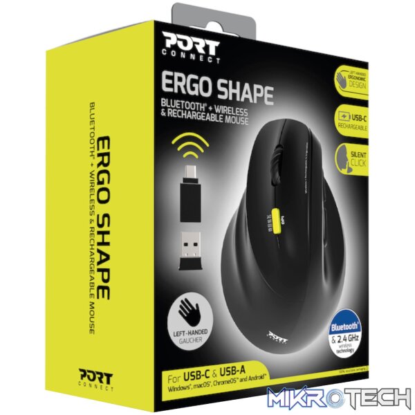 Port Connect Ergo Shape Rechargeable Wireless Mouse - Image 7