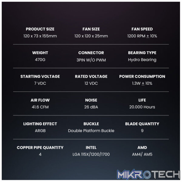 Armaggeddon Blizzard 2 ARGB CPU Cooler - Black - Image 3