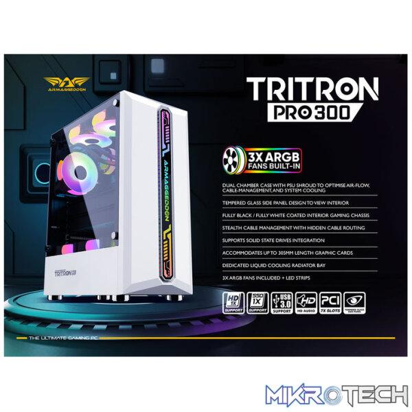 Armaggeddon Tritron Pro 300 ATX Gaming Case with 3x ARGB Fans - Black - Image 12