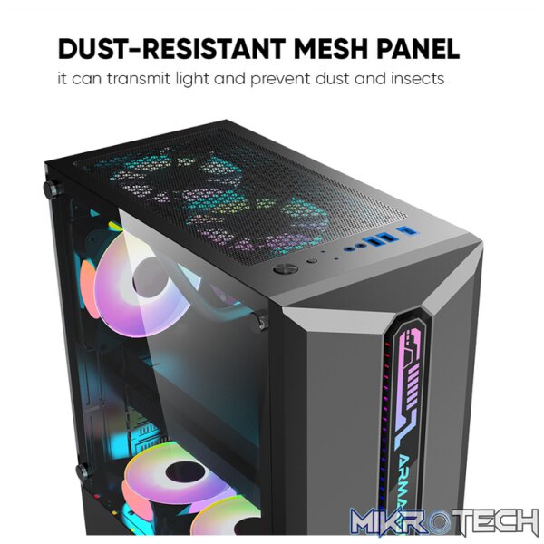Armaggeddon Tritron Pro 300 ATX Gaming Case with 3x ARGB Fans - Black - Image 6
