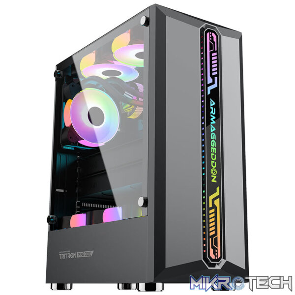 Armaggeddon Tritron Pro 300 ATX Gaming Case with 3x ARGB Fans - Black Armaggeddon Tritron Pro 300 ATX Gaming Case with 3x ARGB Fans - Black