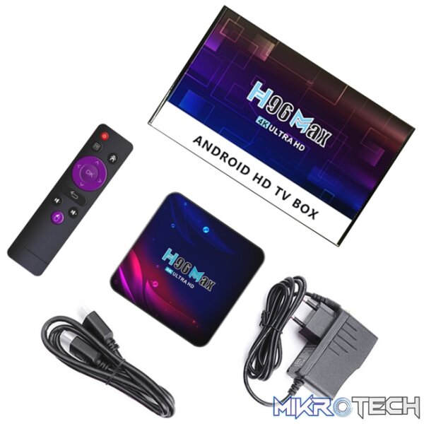H96 Max V11 4K Smart TV BOX Android 11.0 Media Player with Remote Control, RK3318 Quad-Core 64bit Cortex-A53, RAM: 4GB, ROM: 64GB, Support Dual Band WiFi, Bluetooth, Ethernet, US Plug, 4GB+64GB - Image 4