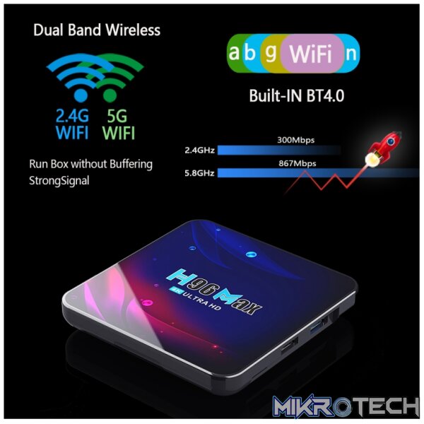 H96 Max V11 4K Smart TV BOX Android 11.0 Media Player with Remote Control, RK3318 Quad-Core 64bit Cortex-A53, RAM: 4GB, ROM: 64GB, Support Dual Band WiFi, Bluetooth, Ethernet, US Plug, 4GB+64GB - Image 8