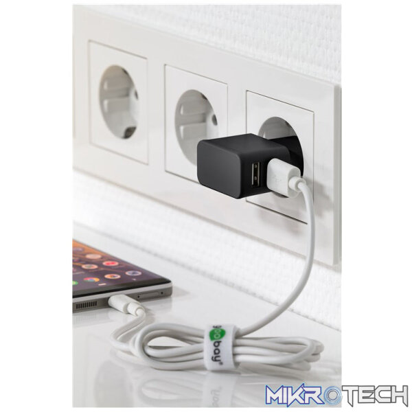 Goobay 12W Dual USB Charger - Black - Image 2