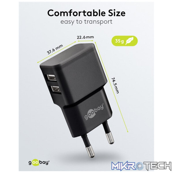 Goobay 12W Dual USB Charger - Black - Image 4