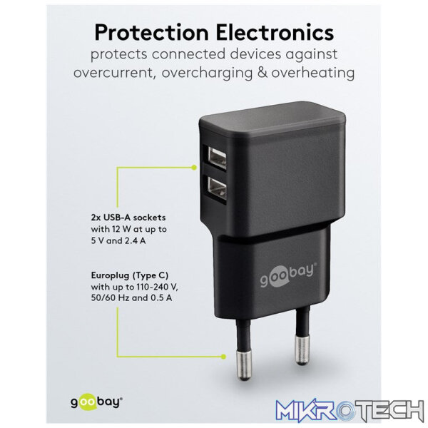 Goobay 12W Dual USB Charger - Black - Image 5