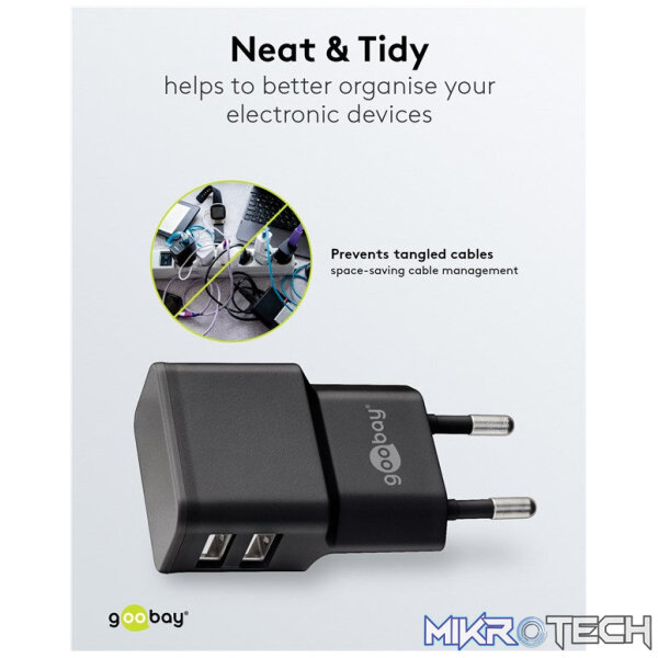 Goobay 12W Dual USB Charger - Black - Image 6