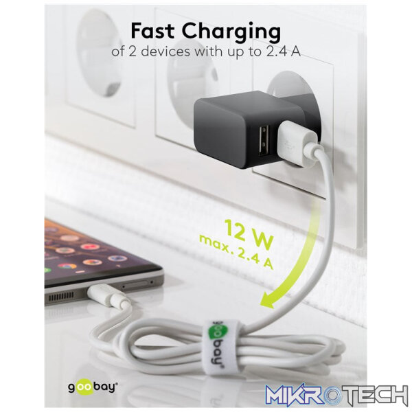 Goobay 12W Dual USB Charger - Black - Image 7