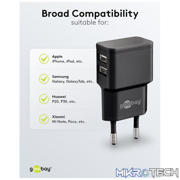 Goobay 12W Dual USB Charger - Black - Image 9