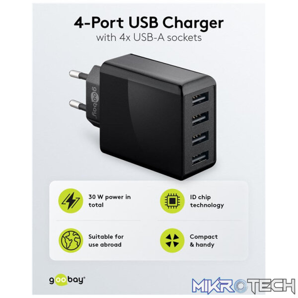 Goobay 30W 4-Port USB Charger - Black - Image 7