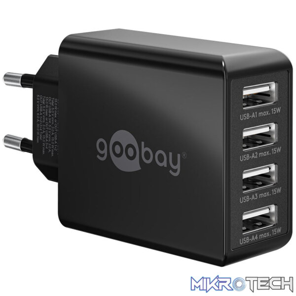 Goobay 30W 4-Port USB Charger - Black Goobay 30W 4-Port USB Charger - Black