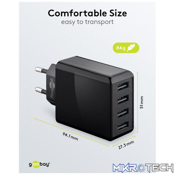 Goobay 30W 4-Port USB Charger - Black - Image 8