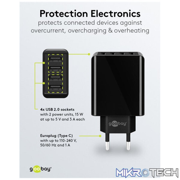 Goobay 30W 4-Port USB Charger - Black - Image 9