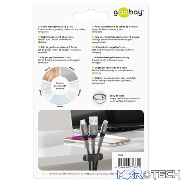 Goobay Cable Management Clip 3 Slots 3-Piece Set - Black - Image 8