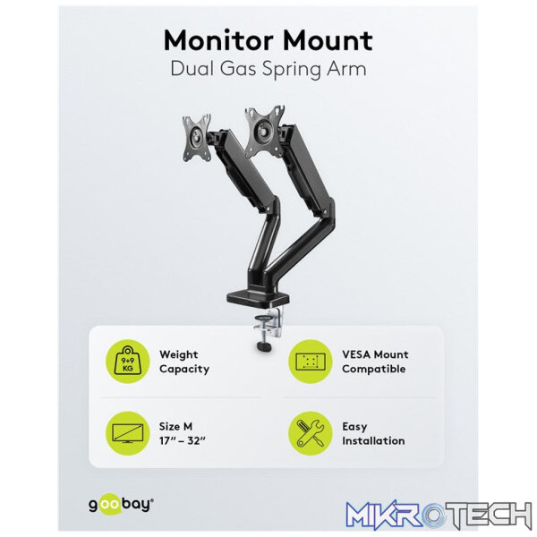 Goobay Double Monitor Mount with Gas Spring for monitors between 17" and 32" - Image 2