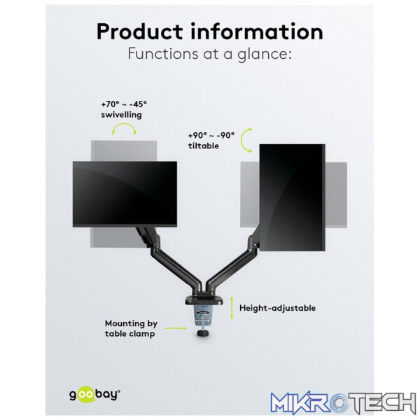 Goobay Double Monitor Mount with Gas Spring for monitors between 17" and 32" - Image 5