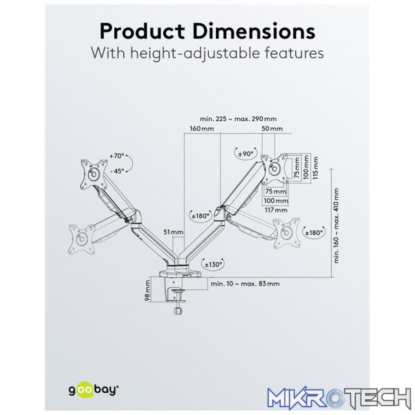 Goobay Double Monitor Mount with Gas Spring for monitors between 17" and 32" - Image 7