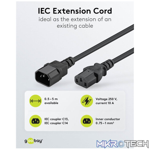 Goobay Power Extension 2m Lead with C13 socket and C14 plug - Black - Image 4