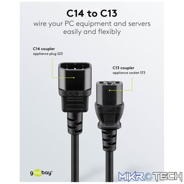 Goobay Power Extension 2m Lead with C13 socket and C14 plug - Black - Image 5