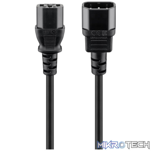 Goobay Power Extension 2m Lead with C13 socket and C14 plug - Black Goobay Power Extension 2m Lead with C13 socket and C14 plug - Black