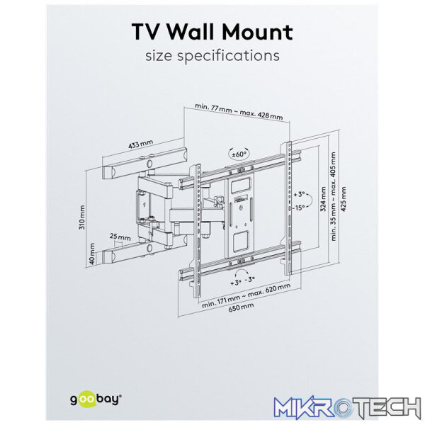 Goobay TV wall mount Pro FULLMOTION (L) for TVs from 37" to 70" up to 60kg - Image 10