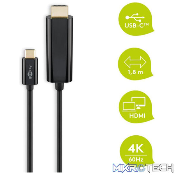 Goobay USB-C to HDMI Adapter 1.8m Cable (4k @ 60 Hz) - Black - Image 3