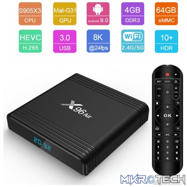 X96 Air 8K Smart TV BOX Android 9.0 Media Player with Remote Control, Quad-core Amlogic S905X3, RAM: 4GB, ROM: 32GB, Dual Band WiFi, Bluetooth, AU Plug - Image 6
