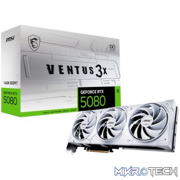 MSI GeForce RTX 5080 VENTUS 3X OC 16GB GDDR7 Graphics Card - White