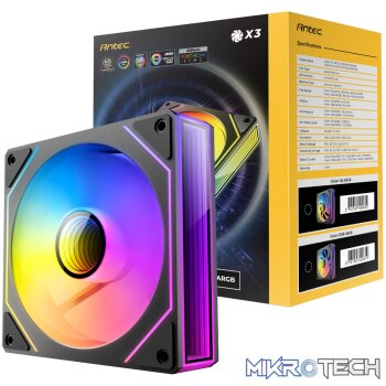Antec VISION PWM 120mm ARGB Reverse Infinity Mirror Case Fan 3 Pack Black