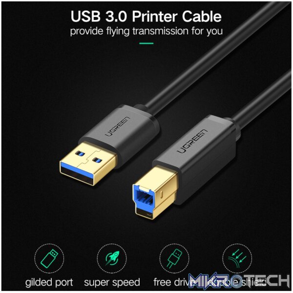 UGreen US210 USB-A Printer Cable 2M - Black - Image 4