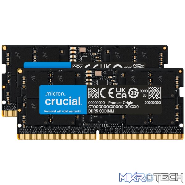 Crucial 128GB 5600MHz DDR5 SODIMM Laptop Memory Kit (2 x 64GB) Crucial 128GB 5600MHz DDR5 SODIMM Laptop Memory Kit (2 x 64GB)