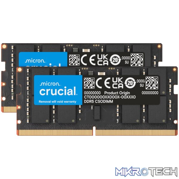 Crucial DDR5-6400 64GB CSODIMM Notebook Memory Kit (2 x 32GB) Crucial DDR5-6400 64GB CSODIMM Notebook Memory Kit (2 x 32GB)
