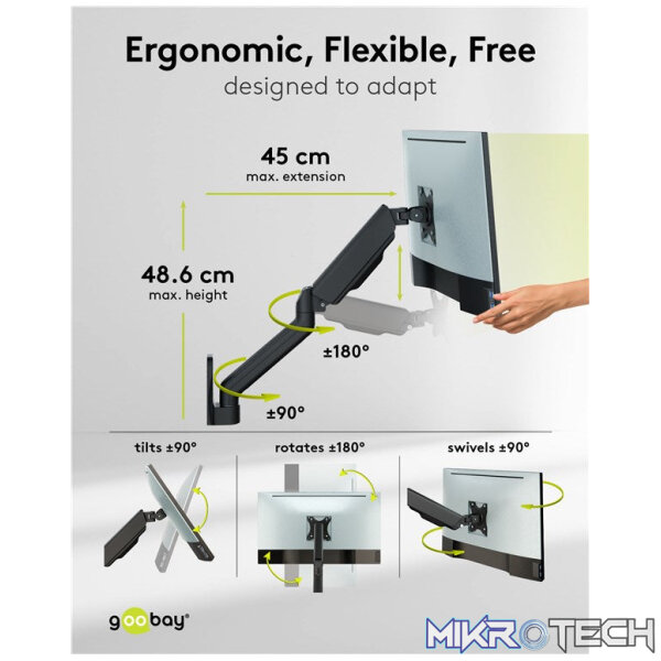 Goobay Single Monitor Wall Mount from 17" to 32" - Image 8