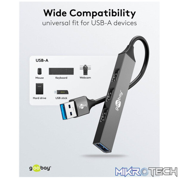 Goobay Slim 4-Port USB Hub, USB-A to 1 x USB-A 3.2 and 3 x USB-A 2.0 - Image 6