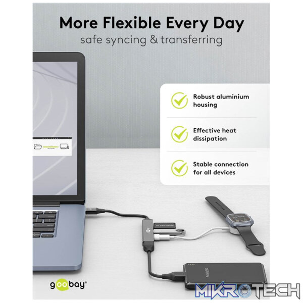 Goobay Slim 4-Port USB Hub, USB-A to 1 x USB-A 3.2 and 3 x USB-A 2.0 - Image 7