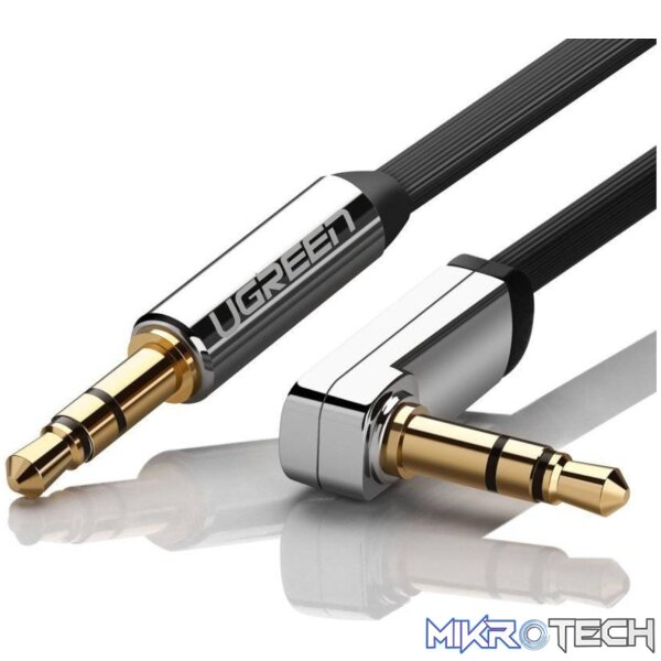 UGreen AV119 Right-angled 3.5mm Flat Aux Cable 1.5m - Black/Silver - Image 3