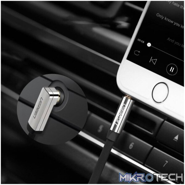 UGreen AV119 Right-angled 3.5mm Flat Aux Cable 1.5m - Black/Silver - Image 4