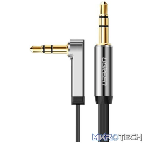 UGreen AV119 Right-angled 3.5mm Flat Aux Cable 2m - Black/Silver - Image 2