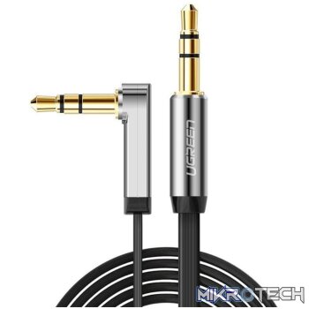 UGreen AV119 Right-angled 3.5mm Flat Aux Cable 2m - Black/Silver