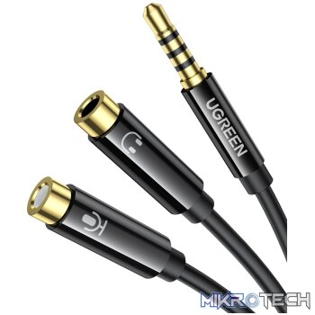 UGreen AV141 3.5mm Headset Splitter Cable (1x Male to 2x Female) 20cm - Black