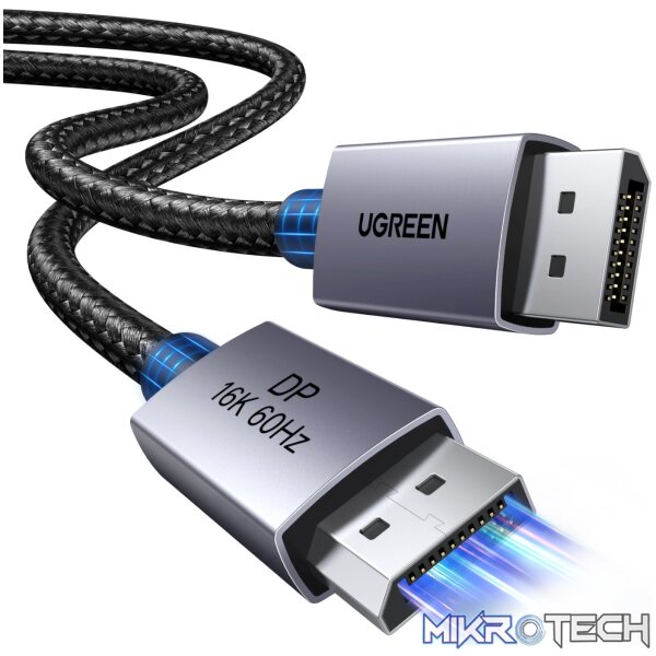 UGreen DP131 DisplayPort 2.1 Braided Cable 1M ( 80Gbps | 16K | 60Hz ) - Black/Grey - Image 2