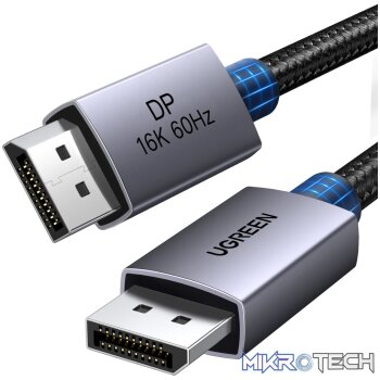 UGreen DP131 DisplayPort 2.1 Braided Cable 1M ( 80Gbps | 16K | 60Hz ) - Black/Grey