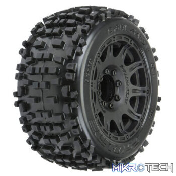 1/8 Badlands F/R 3.8" MT Tyres Mounted 17mm Black Raid (2)