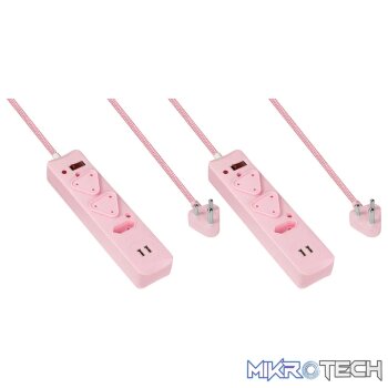 2x 3 Way Surge  Multiplug with Dual  USBs   Pink-0.5M
