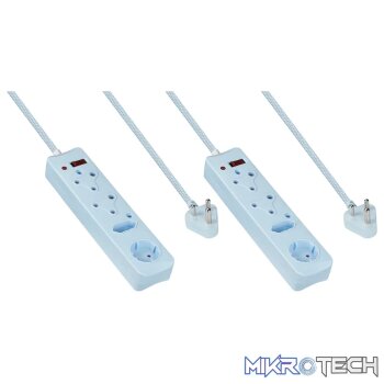 2x SWITCHED 4 Way Surge Multiplug 0.5M Braided Cord Blue