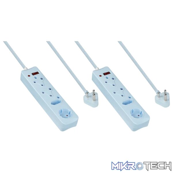 2x SWITCHED 4 Way Surge Multiplug 0.5M Braided Cord Blue 2x SWITCHED 4 Way Surge Multiplug 0.5M Braided Cord Blue