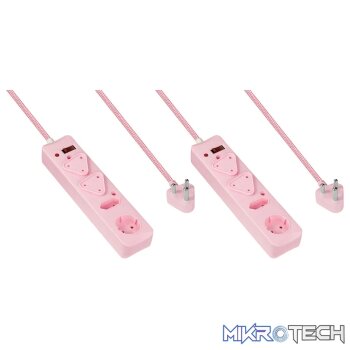 2x SWITCHED 4 Way Surge Multiplug 3M Braided Cord Pink