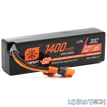 7.4V 1400mAh 2S 30C Smart G2 LiPo Battery IC2