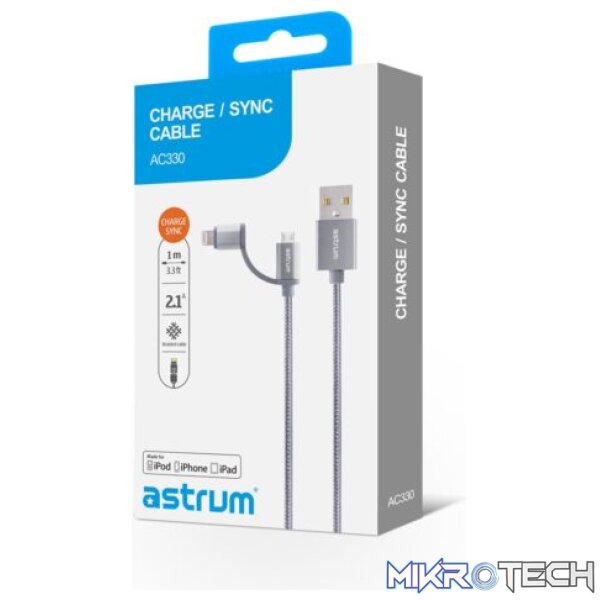 AC330 Micro USB + 8pin Charge & Sync MFI Braided Cable - Image 4