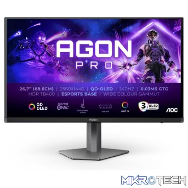 AOC AGON PRO AG276QZD2 27" QHD QD-OLED 240Hz 0.03ms Gaming Monitor - Image 2